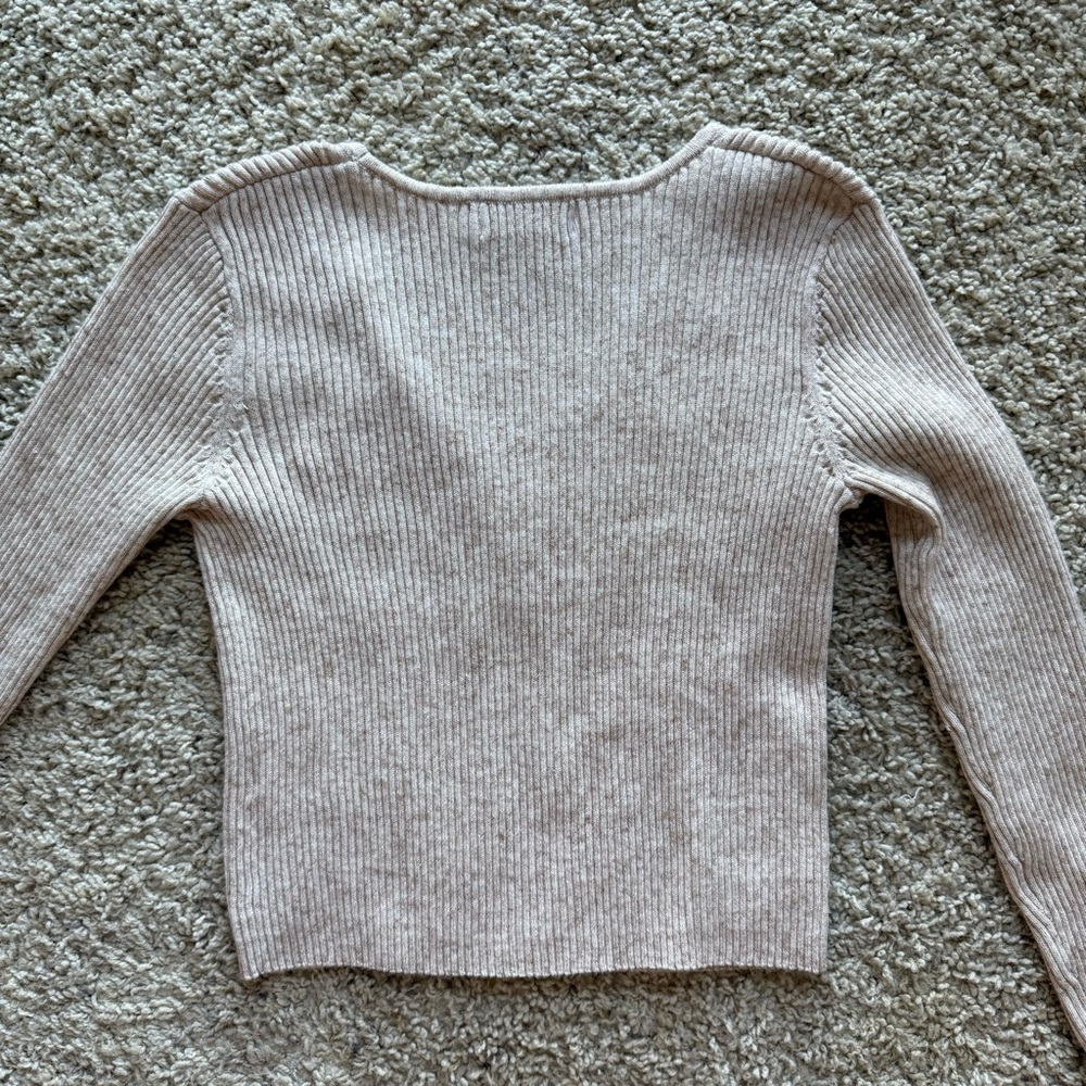 Ribbed Knit Tan Cardigan Soft Girl Coquette Floral Button Balletcore Neutral XS - Picture 5 of 7